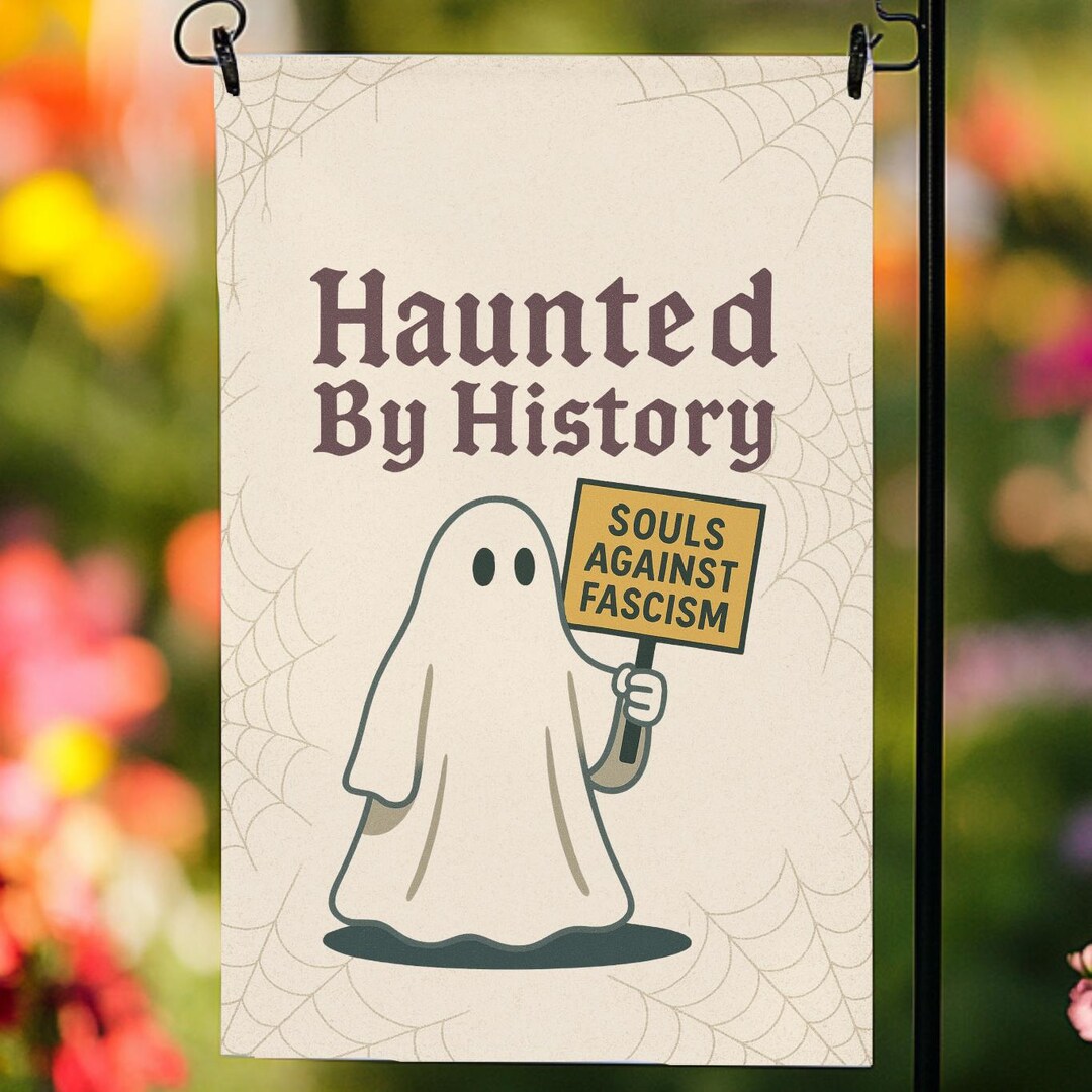 Haunted by History Ghost Garden Flag | Outdoor Halloween Yard Decor ...