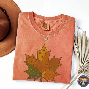 Patchwork Maple Leaf autumnal Shirt | Comfort Colors Fall Aesthetic Tee for Cozy Cottagecore style, Harvest Folk Top, Unisex Relaxed Fit