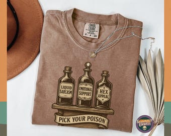 Pick Your Poison Witchy Shirt | Comfort Colors Vintage Gothic Potion Tee, Spooky Sarcastic Top, Unisex Relaxed Fit