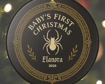 Baby's First Christmas Spider Ornament | Ceramic Tree Decor, Personalized Name Keepsake, Matte Finish, Nursery Gift, Customizable Gothmas