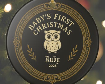 Baby's First Christmas Owl Ornament | Ceramic Tree Decor, Personalized Name Keepsake, Matte Finish, Nursery Gift, Year Customizable, Gothmas