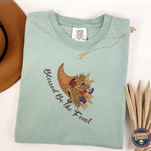 Thanksgiving Harvest Shirt | Comfort colors fall cornucopia cotton, Ringspun soft unisex boho tee for women, Relaxed whimsical autumn feast