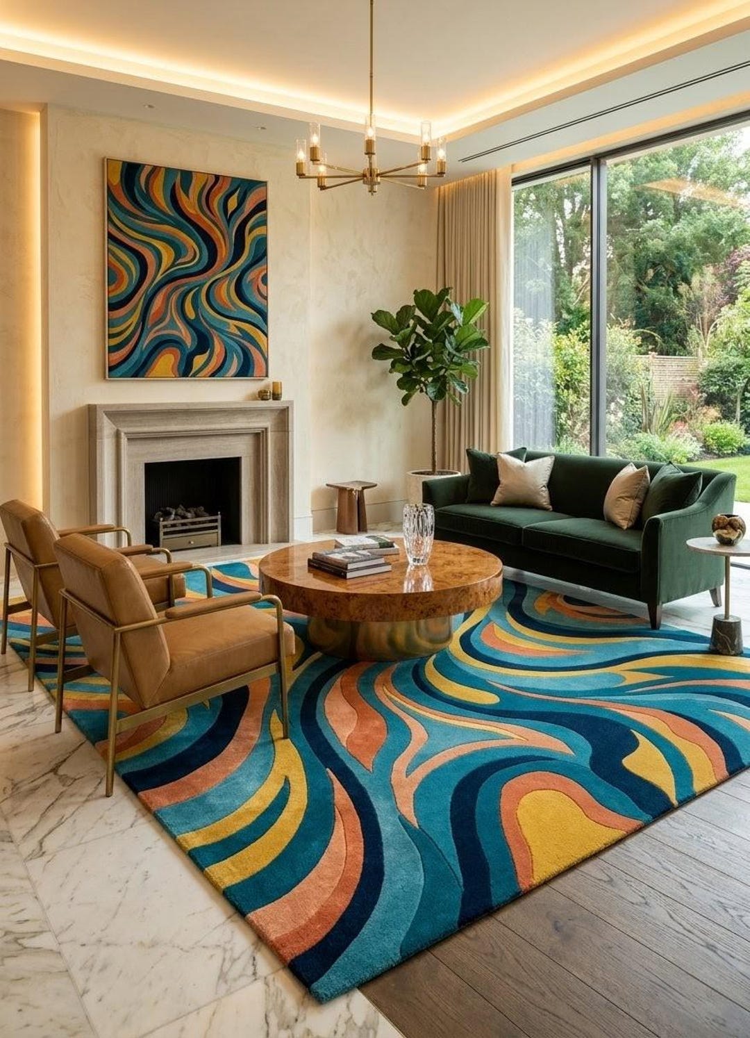 Modern Abstract Hand Tufted Wool Rug – Colorful Swirl Pattern Area Rug ...