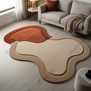 Beige Reddish Brown Irregular Hand tufted Abstract Wool Rugs for Living room, Modern Contemporary Indoor Area 8x10 9x12 Bedroom Carpets