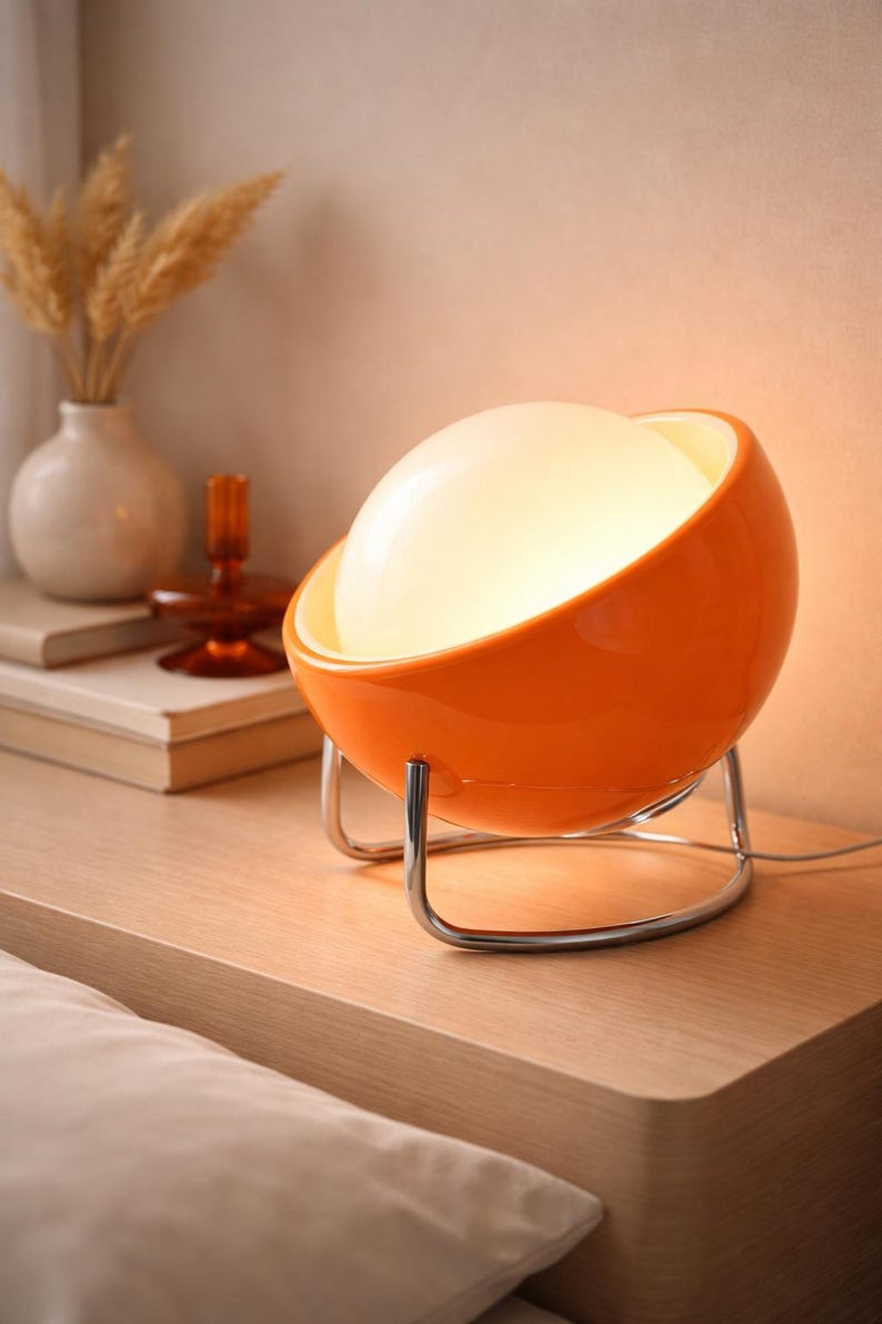 Lámpara de mesa con globo inspirada en la Bauhaus, lámpara de escritorio LED retro de cristal para interiores acogedores.