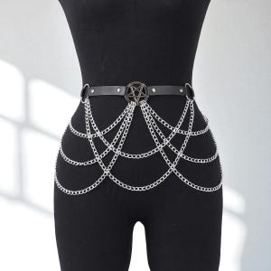 Corset belt with star chain women harness Streetwear, Waist Harness, Chain Harness, Buckle Belt, Goth Belt