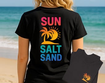 Sun, Salt, Sand Tee - Beach Vibes Unisex Jersey Short Sleeve Shirt, Summer Wear, Vacation Tee, Gift for Ocean Lovers, Tropical Style