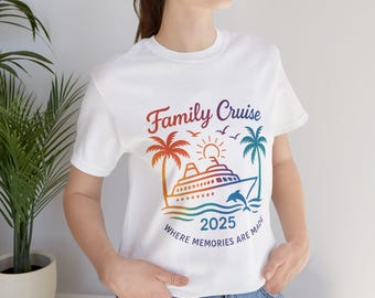 Family Cruise 2025 Unisex Tee, Perfect for Vacation, Summer Events, Family Gatherings, Beach Days, Travel Enthusiasts