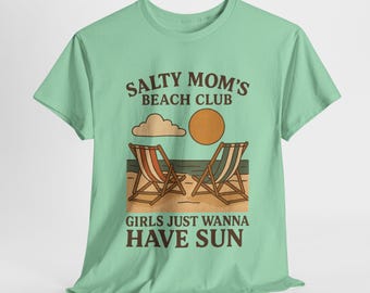 Salty Mom's Beach Club Unisex Heavy Cotton Tee, Perfect Summer Shirt, Beachwear Gift for Moms, Relaxed Vacation Top, Family Beach Trip Tee