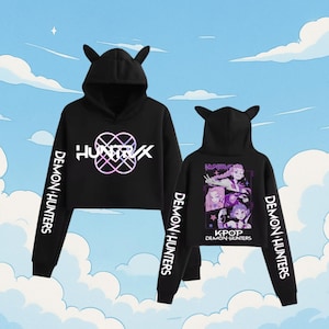 Demon Crop Top Hoodie for Girls, Graphic Long Sleeve Sweatshirt, Gift for Her