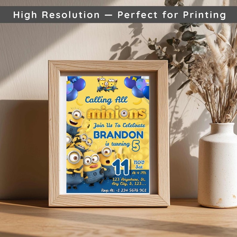 Editable Minions Birthday Invitation, Printable Party Card (Digital Download, Canva Template) image 5