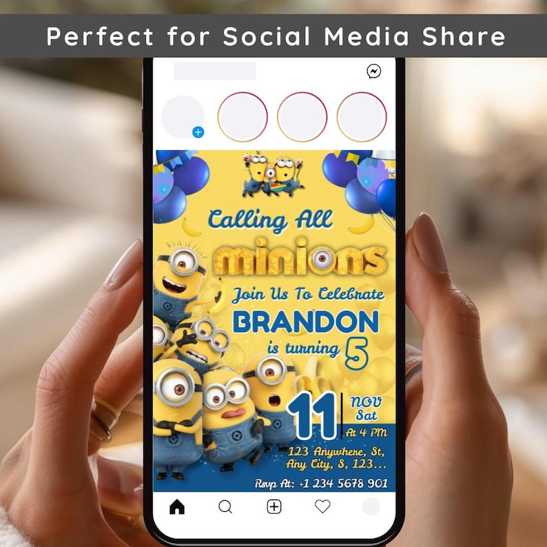 Editable Minions Birthday Invitation, Printable Party Card (Digital Download, Canva Template) image 3