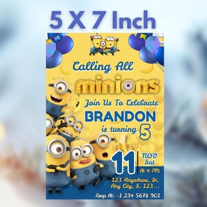 Editable Minions Birthday Invitation, Printable Party Card (Digital Download, Canva Template) image 2