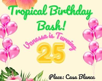 Custom Tropical Birthday Invitation | Personalized Digital Party Invite | Beach Tropical Theme Summer Birthday | Printable JPG