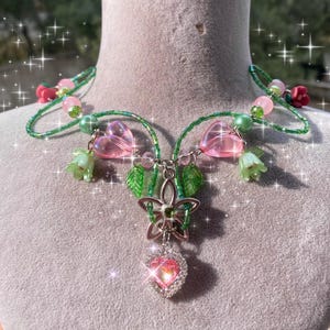 Fairy Garden Heart Choker: Beaded Crystal Flower Necklace