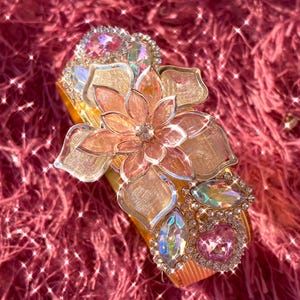 Glamorous Pink Crystal Flower Statement Bracelet – Handmade Sparkly Rhinestone Cuff, Fairycore Coquette Luxury Jewelry, Bridal Prom Princess