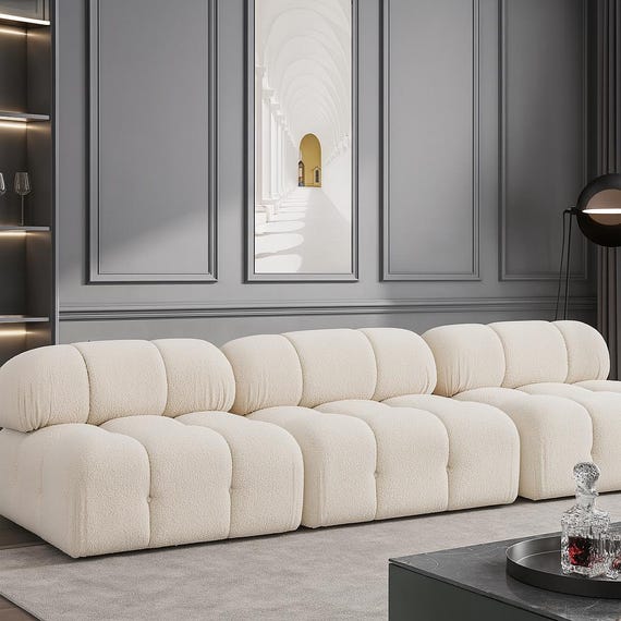102" Bouclé Modular Sofa – 3-Piece Armless Sectional Couch – Modern Upholstered Seating