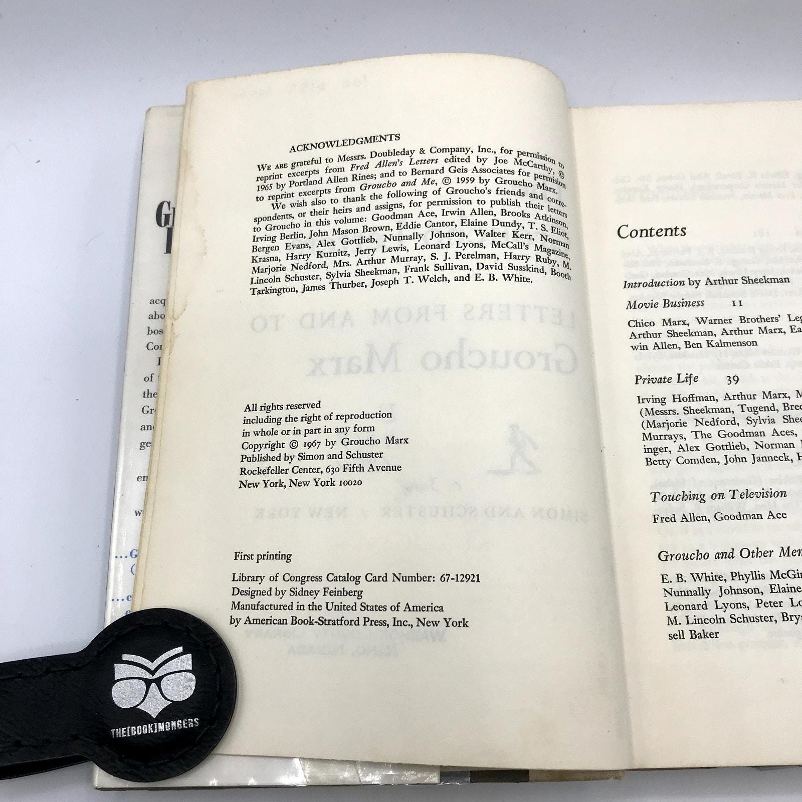The Groucho Letters From & to Groucho Marx Hardcover Book First