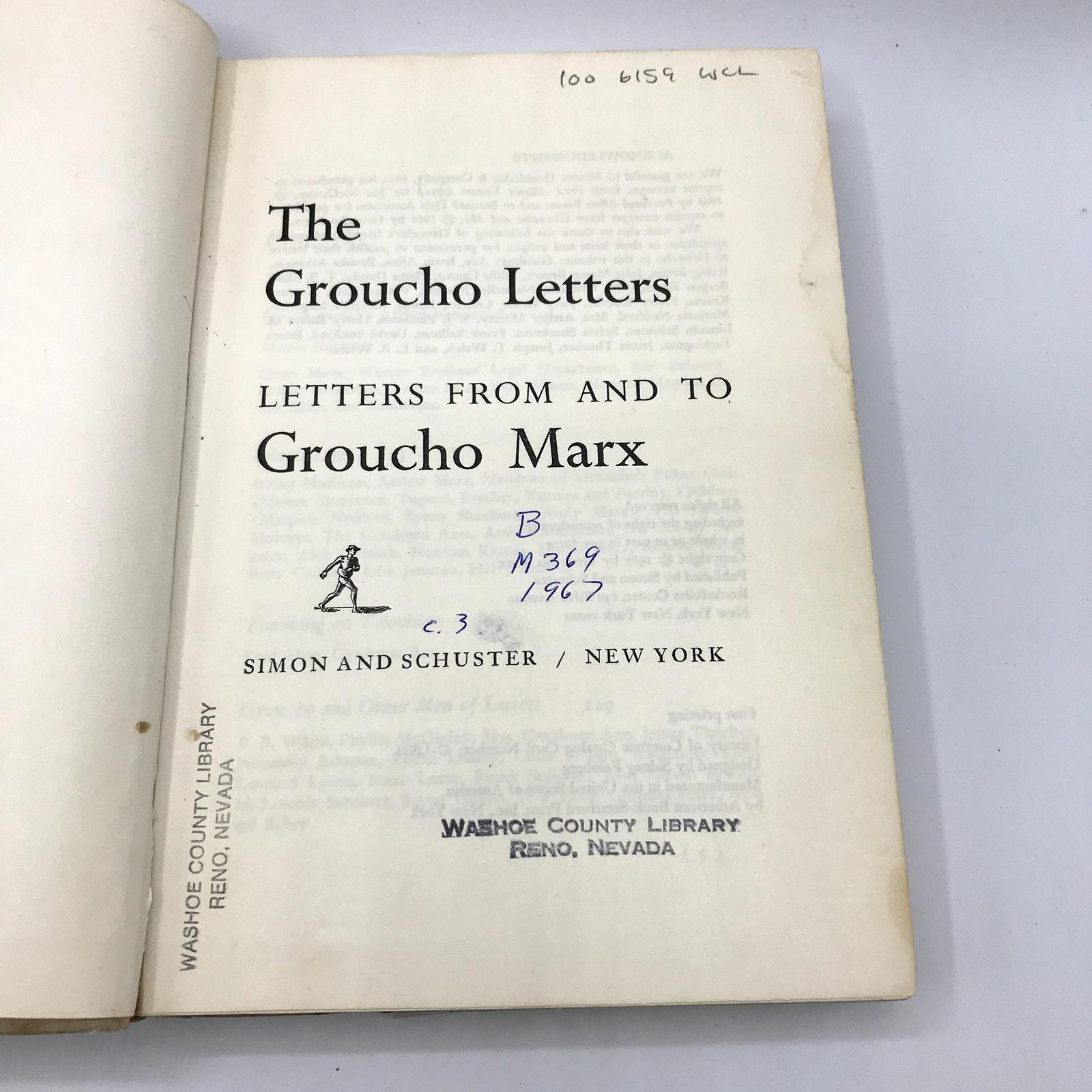 The Groucho Letters From & to Groucho Marx Hardcover Book First