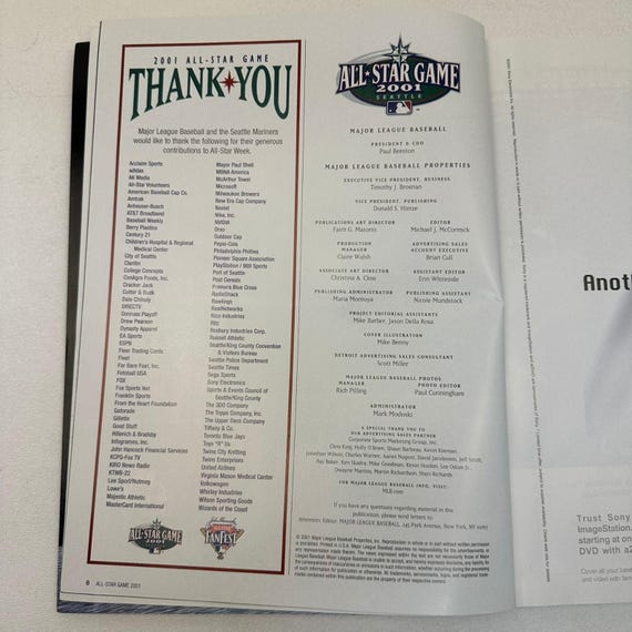 2001 MLB All-star Game Program Ichiro Suzuki Seattle Midsummer