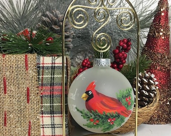 Brilliant Red Cardinal Christmas Tree ornament handpainted Bird Personalized Gift for the Birdwatcher