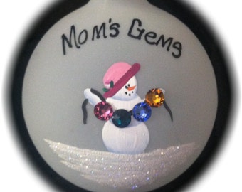 Mom's Gems, Personalized Hand-painted glass ornament with Swarovski Birthstone Crystals, perfect for Mother's Day