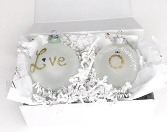 Elegant Set of 2 Engagement Ornaments Celebrating the couples Engagement