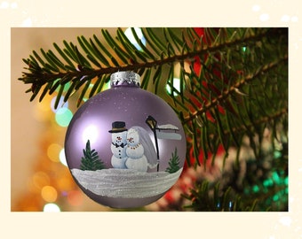 4 in Bride and Groom Personalized Ornament hand painted on a Lavender ornament