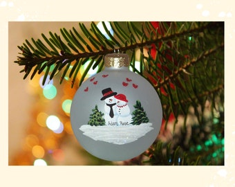 Personalized 4 inch ornament celebrating you as a couple.