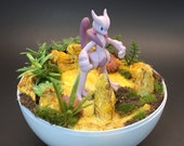 Mewtwo Pokeball Diorama Terrarium, with matching stand, 4.5 inch, free 3 quot Pokemon sticker. Custom orders available.