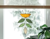 Stained glass Flower,Yellow Flower Suncatcher,Glass plant,Cactus decor,Succulent decor,Mother 39 s day gift,Garden gift,Spring decor,Art mobile