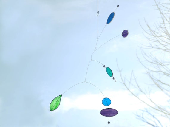 Gray Yellow and Blue Night Sky Suncatcher,Stained glass suncatcher,Art mobile,Stars suncatcher,Baby mobile,Constellation mobile