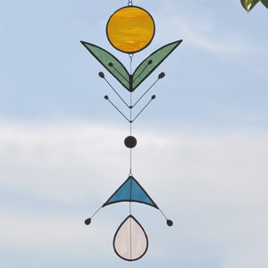 Equinox Stained Glass Suncatcher, Handmade Flower Art Mobile