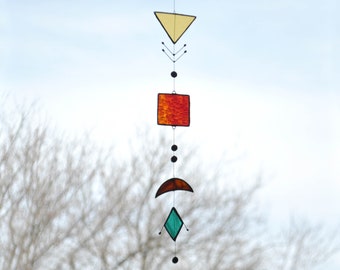 Navajo Stained Glass Suncatcher, Hanging Mobile Art, Handmade Wall Decor