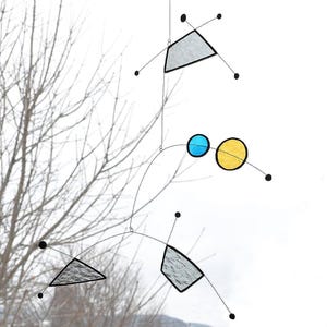 Gray Yellow and Blue Night Sky Suncatcher, Glass Stars Art Mobile, Constellation mobile, Stargazer Gift