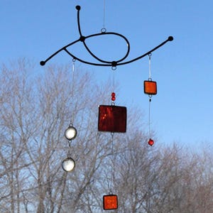 Red Square Stained Glass Suncatcher, Abstract Art Mobile