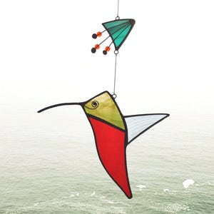 Colibri vitrail, Vitrail oiseau, Vitrail Fleur, Mobile oiseau, Attrape soleil, Capteur de lumière, Mobile de verre, Cadeau Fêtes des Mères Bild 1