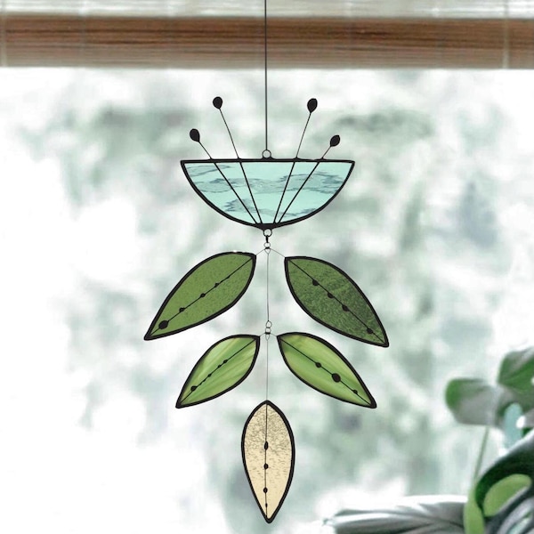 Stained Glass Blue Flower, Handmade Suncatcher, Glass Mobile