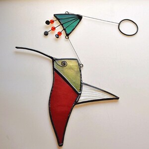Colibri vitrail, Vitrail oiseau, Vitrail Fleur, Mobile oiseau, Attrape soleil, Capteur de lumière, Mobile de verre, Cadeau Fêtes des Mères Bild 3