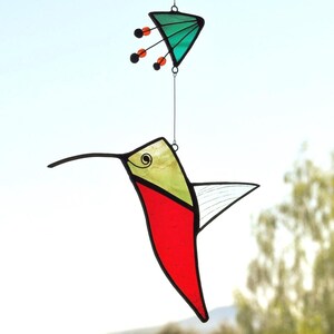 Colibri vitrail, Vitrail oiseau, Vitrail Fleur, Mobile oiseau, Attrape soleil, Capteur de lumière, Mobile de verre, Cadeau Fêtes des Mères Bild 2