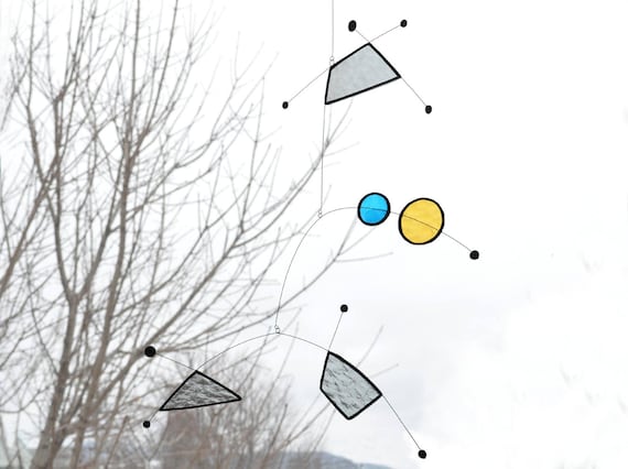 Gray Yellow and Blue Night Sky Suncatcher,Stained glass suncatcher,Art mobile,Stars suncatcher,Baby mobile,Constellation mobile