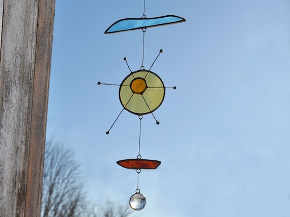 Vitrail Petit Soleil, Mobile Soleil, Attrape soleil, Capteur de lumière, Mobile de verre, Art pour Jardin, Cadeau Fête des Pères