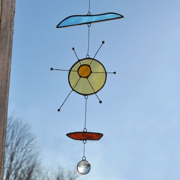 Little Sun Handmade Stained Glass Suncatcher, Hanging Art Mobile, Wall Decor