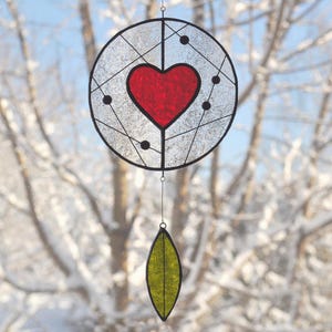 Vitrail Coeur et Constellations, Attrape soleil, Cadeau Fêtes des Mères, Cadeau Saint-Valentin, Mobile de verre image 2