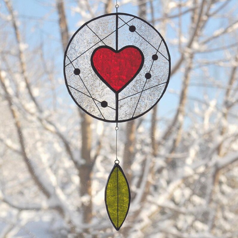 Vitrail Coeur et Constellations, Attrape soleil, Cadeau Fêtes des Mères, Cadeau Saint-Valentin, Mobile de verre image 2