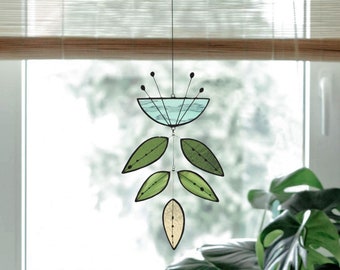 Blue Stained Glass Flower,Flower suncatcher, Stained Glass plant, Suncatcher, Glass Mobile, Garden Decoration, Mother day gift, Gift for her