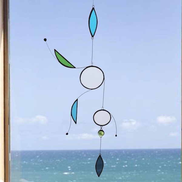 Mobile,Aqua mobile,Glass mobile,Beach home decor,Glass suncatcher,Stained glass suncatcher,En Bleu et Verre