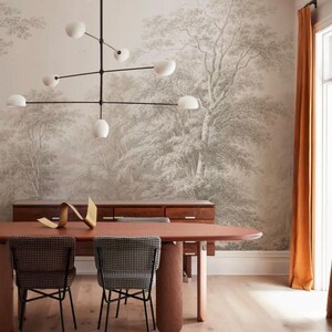 Whispering Trees Blue Wallpaper – Misty Forest Wall Mural, Peel and Stick or Traditional Wallpaper, Serene Woodland Decor for Living Room