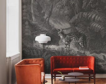 Tropical Palm & Cat Silhouette Wallpaper Mural - Custom Size