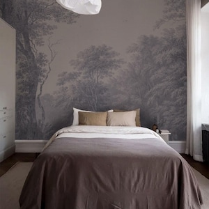 Blue Forest Wallpaper – Ethereal Misty Tree Wall Mural, Foggy Woodland Wallpaper, Peel and Stick or Traditional, Bedroom & Living Room Decor